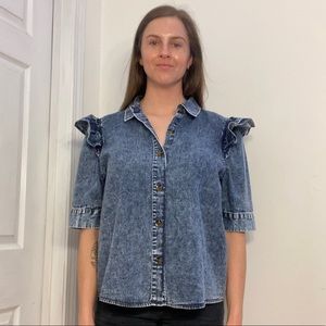 Denim frill blouse